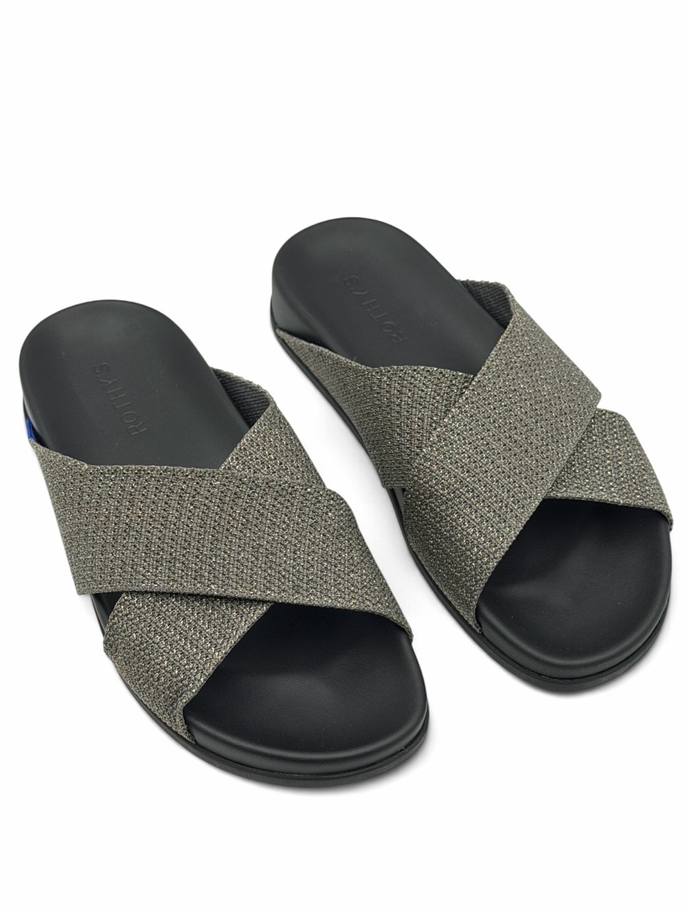 Rothy’s Silver Sand Metallic The Weekend Slide Comfort Sandals Size 8